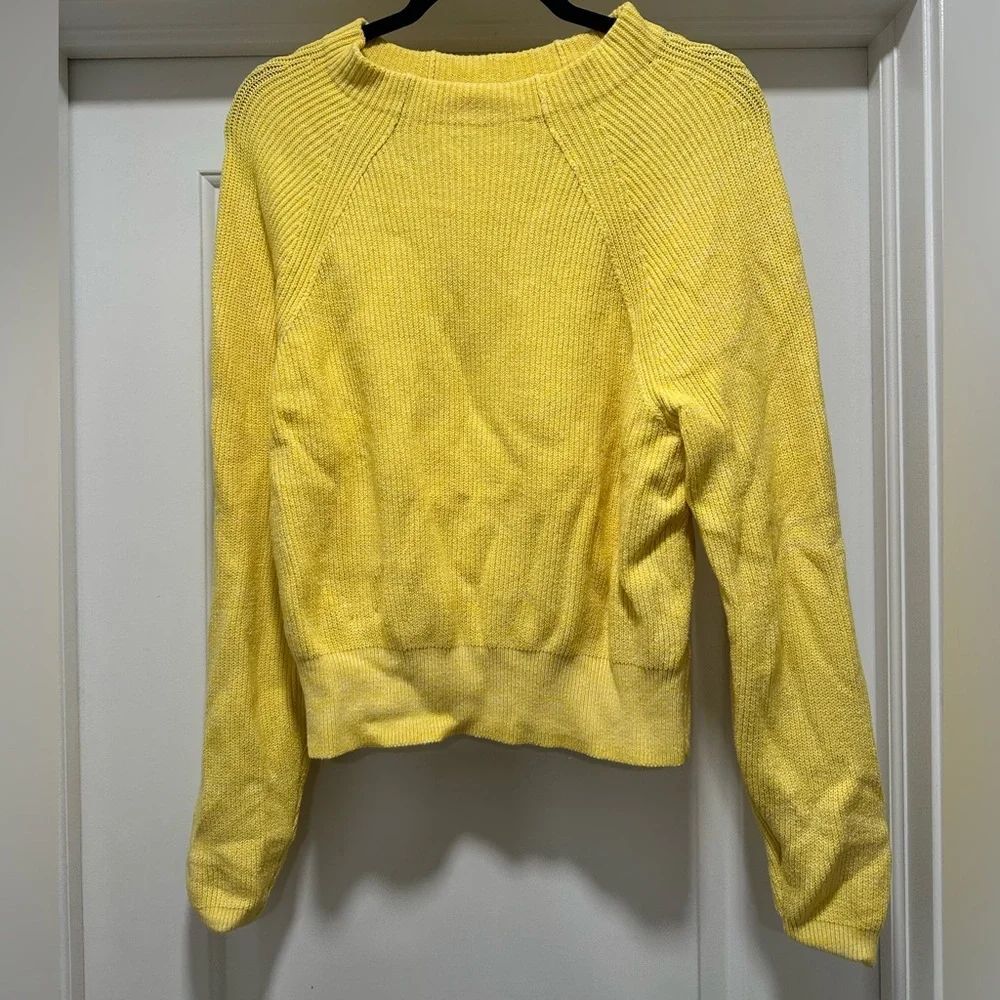 Free People Yellow Ribbed Crew Neck Sweater